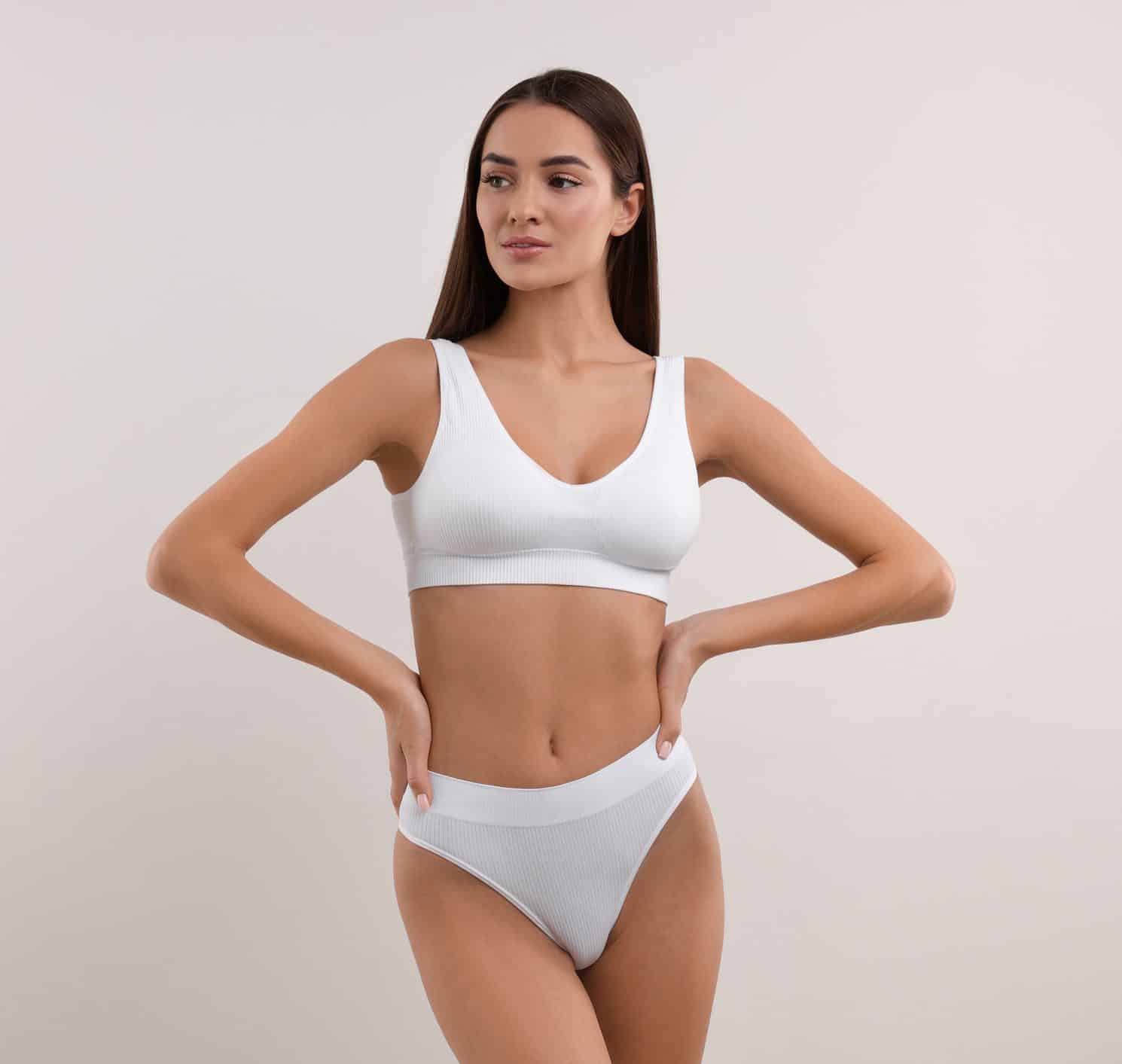 Young woman in stylish bikini o